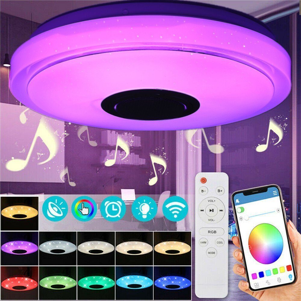 LETGOSPT Deckenleuchte LED RGB, LED Deckenlampe, APP, fest 36W LED Tageslichtweiß, Deckenleuchte, Deckenleuchte Badezimmer integriert, Fernbedienung, Lautsprecher, LED Schlafzimmer für Bluetooth mit RGB, Wohnzimmer