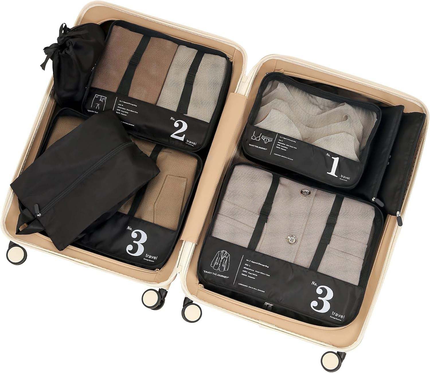 Coonoor Kofferorganizer 7-Teilige Kleidertaschen Packtaschen mit Kosmetiktasche