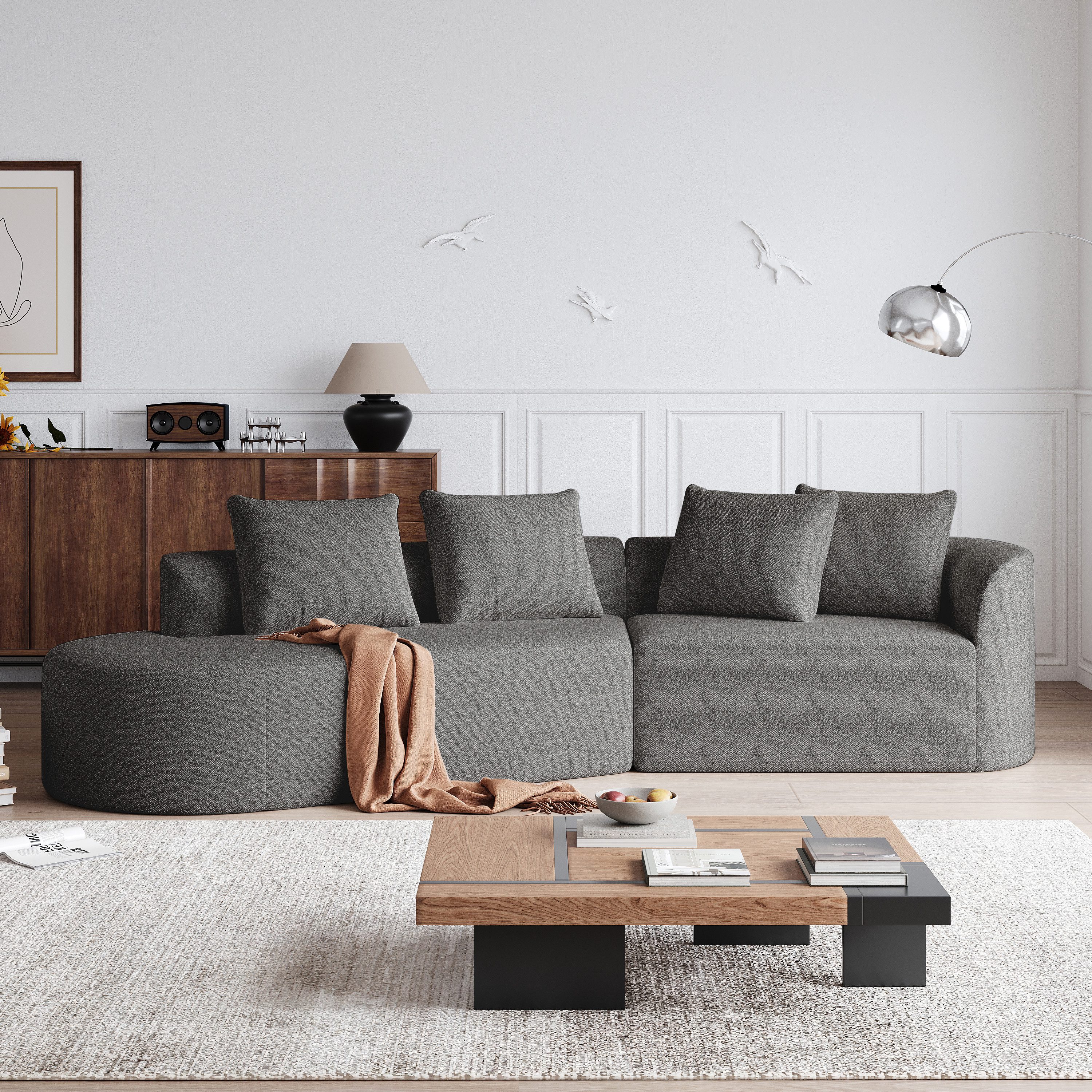 HAUSS SPOLE Ecksofa modern Polstermöbel mit 4-Sitzer Relaxsofa frei kombinierbar, mit extra tiefer Sitzfläche & 4 Kissen 1 Teile, mit Relaxfunktion