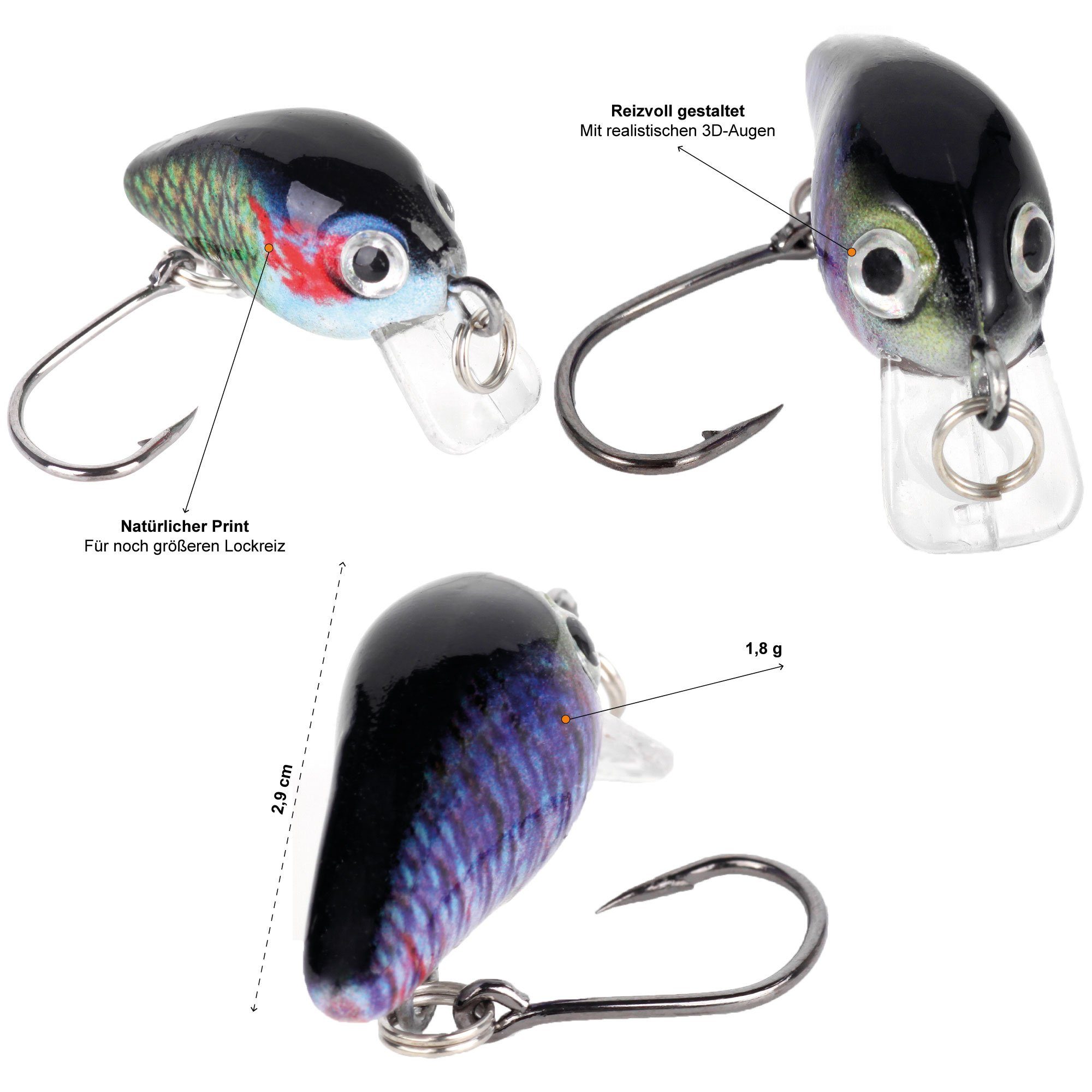 Zite Kunstköder Mini-Wobbler-Set 1,8 g 2,3 cm Ultra-Light-Angeln Forelle 10 Stück