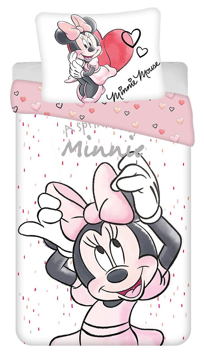 Disney Minnie Mouse Kinderbettwäsche Disney Minnie Maus Bettwäsche-Set Herzen 140x200cm Baumwolle, Renforcé, 2 teilig