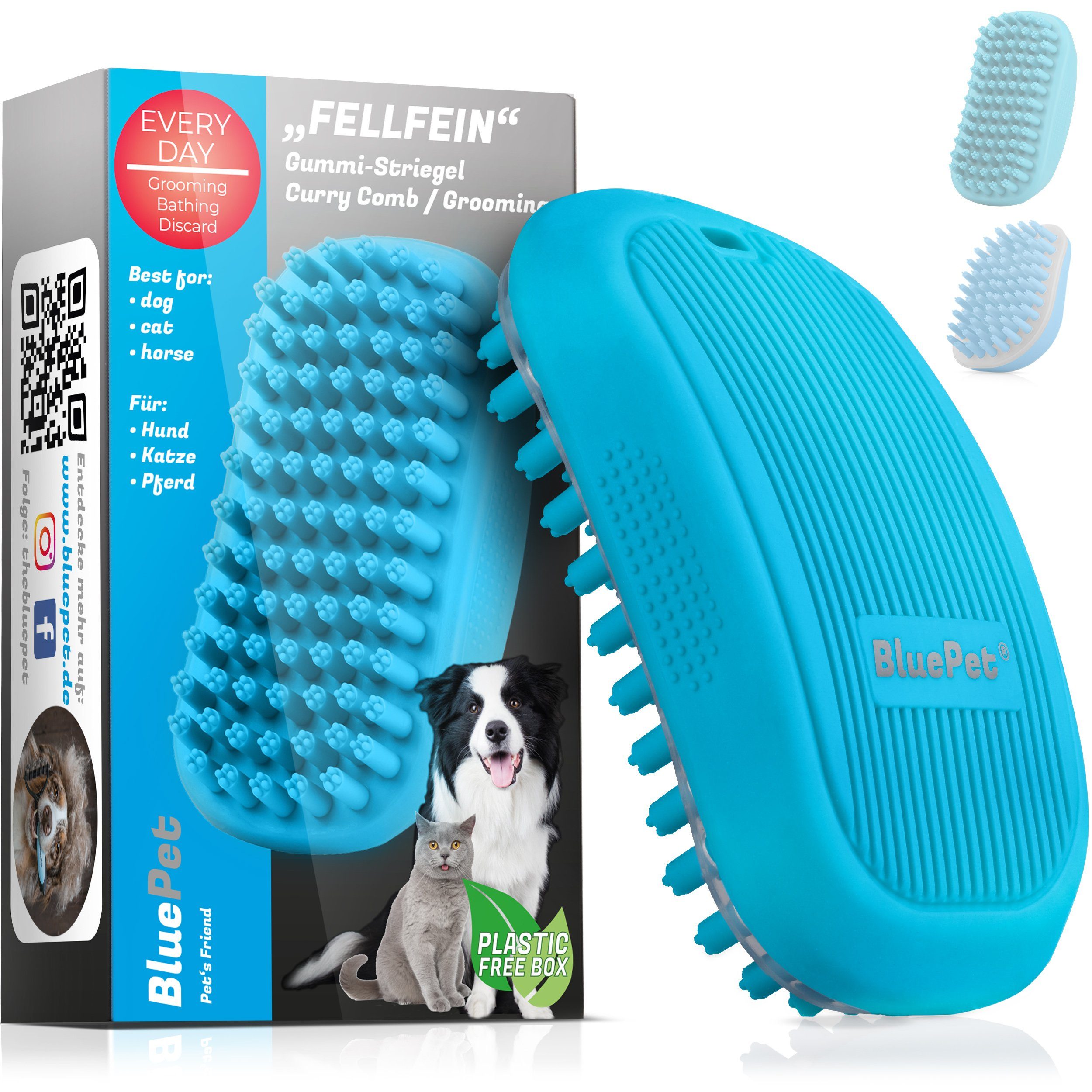 BluePet Striegel "FellFein" Badebürste, Gummistriegel, Fellpflege für Hunde und Katzen | Striegel