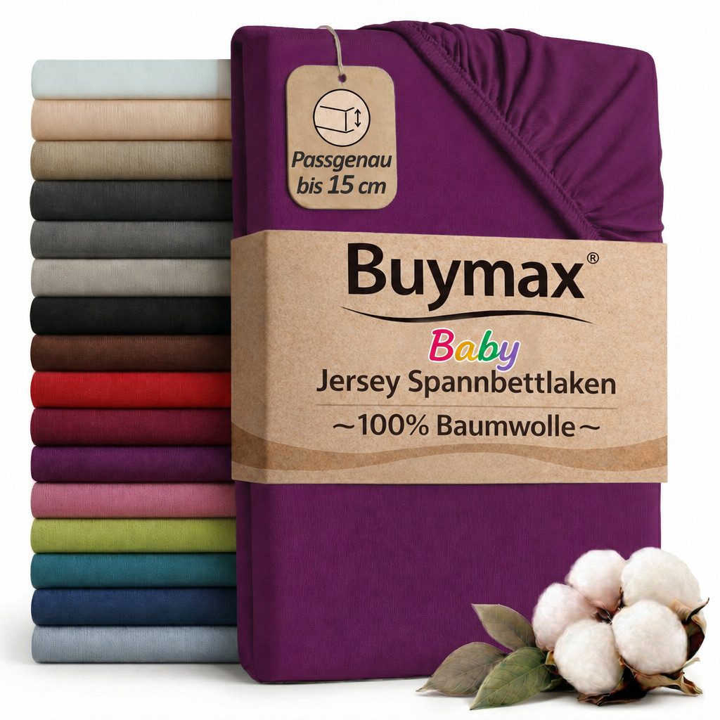 Buymax Spannbettlaken Babybett Kinderbett 60x120cm 70x140cm, Jersey 100% Baumwolle, Gummizug: Rundumgummi, (1 Stück), bis 15 cm Matratzenhöhe, weich, atmungsaktiv, hautfreundlich