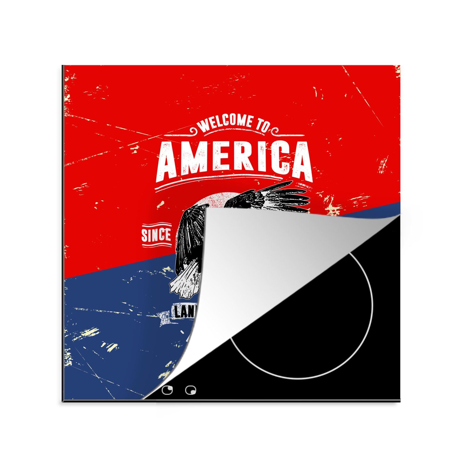 MuchoWow Herdblende-/Abdeckplatte Jahrgang - Vogel - Amerika, Vinyl, (1 tlg), 78x78 cm, Ceranfeldabdeckung, Arbeitsplatte für küche