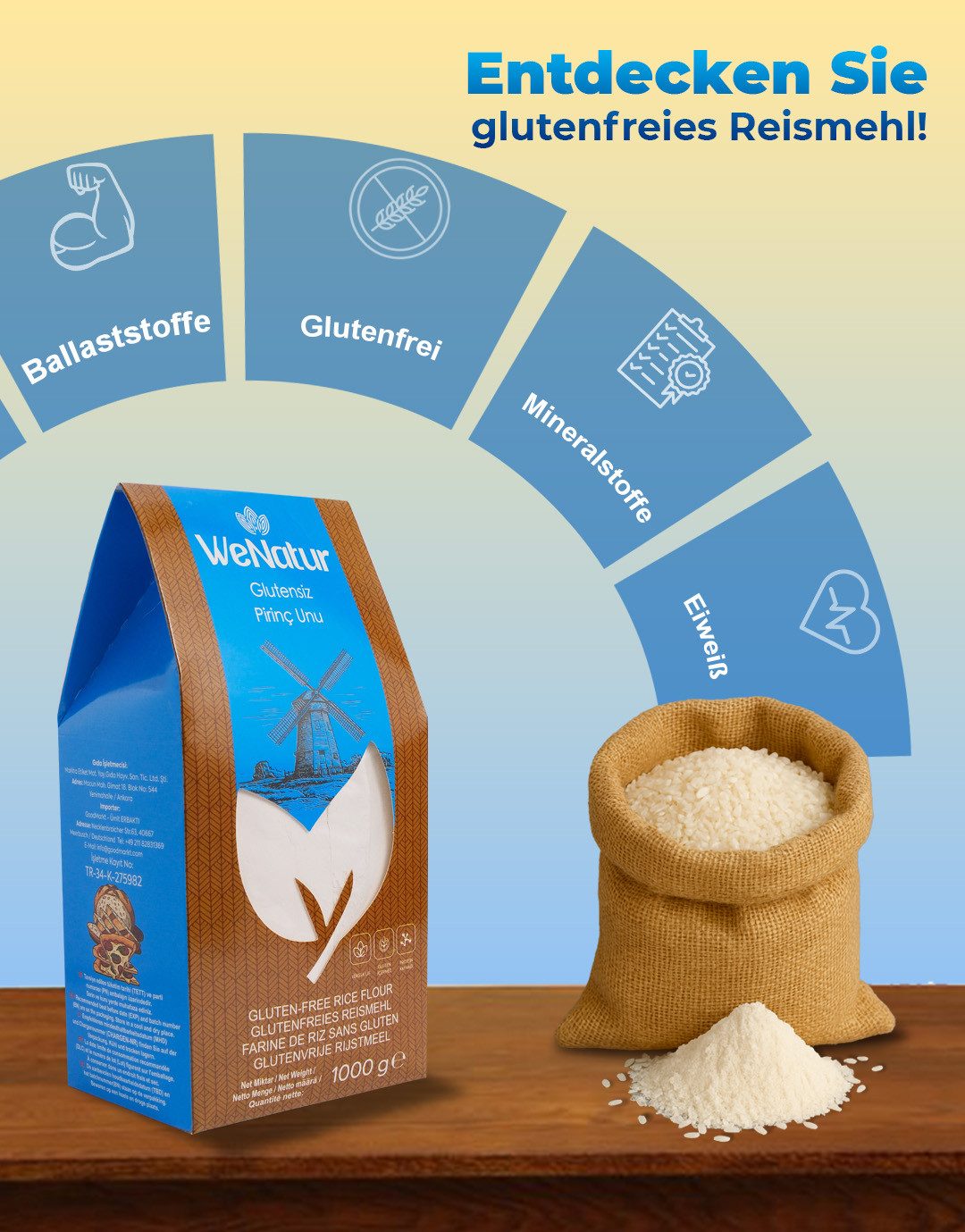 We_Natur Mehl Reismehl – Glutenfreies Mehl für feines und leichtes Backen 1 kg, Glutenfrei, natürlich