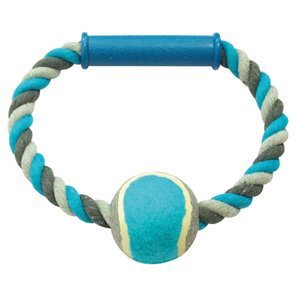 Zerrspielzeug Hundespielzeug Knot Baumwolle O-Ring + Tennisball grau/blau