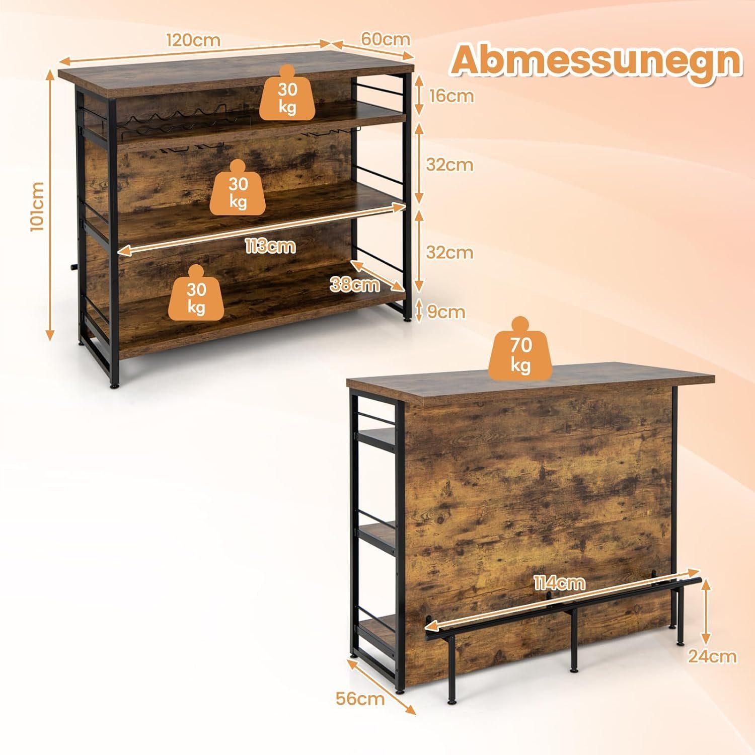 KOMFOTTEU Sideboard Küchenschrank, mit Ablagen & Metallgestell,120 x 60 x 101 cm