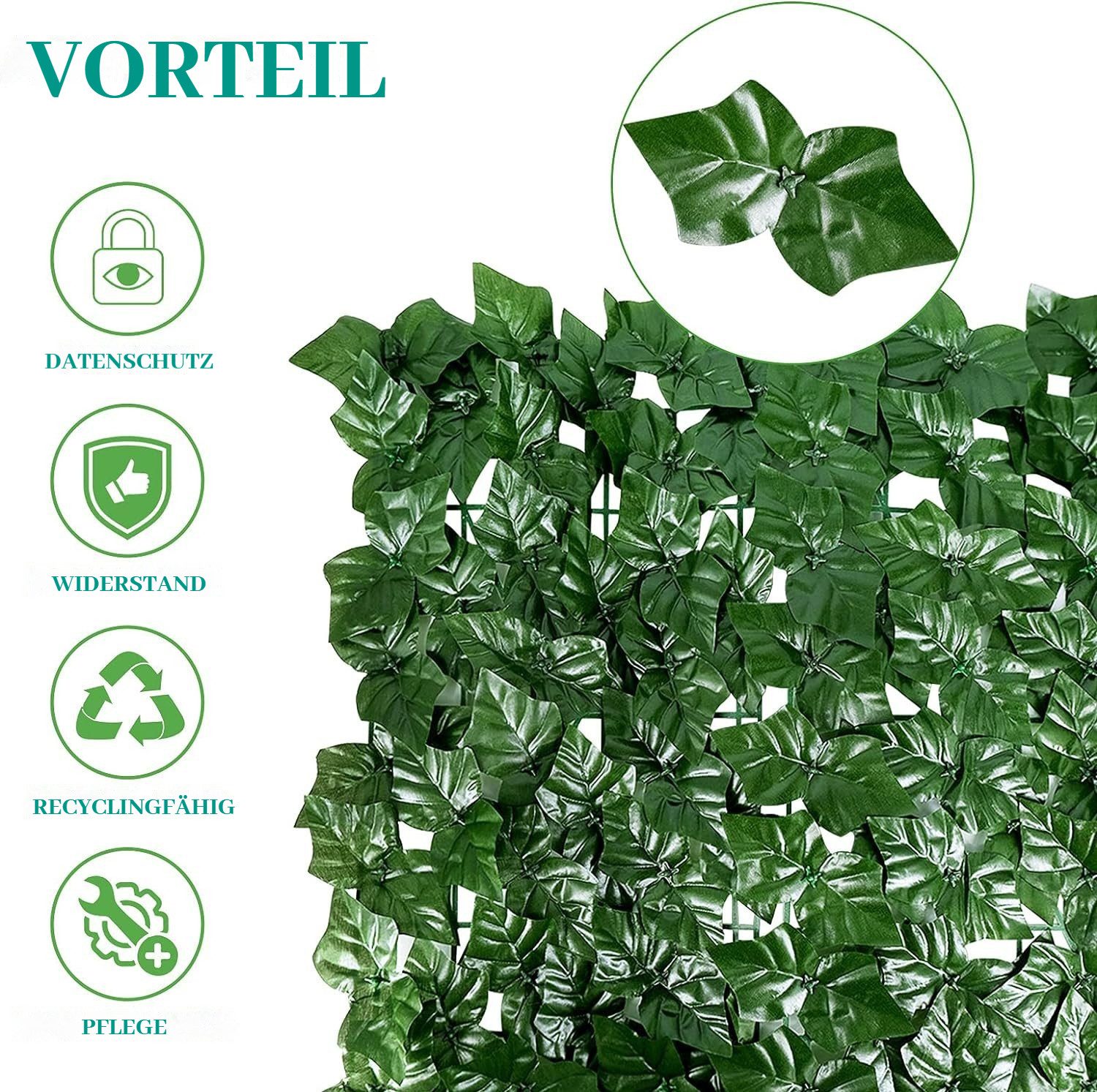 BlingBin Gartenzaun Künstliche Blätter Efeu Hecke Sichtschutz Windschutz Balkonverkleidung, (1er Set, 1-St., mit 20 Kabelbinder), 0.5X3M