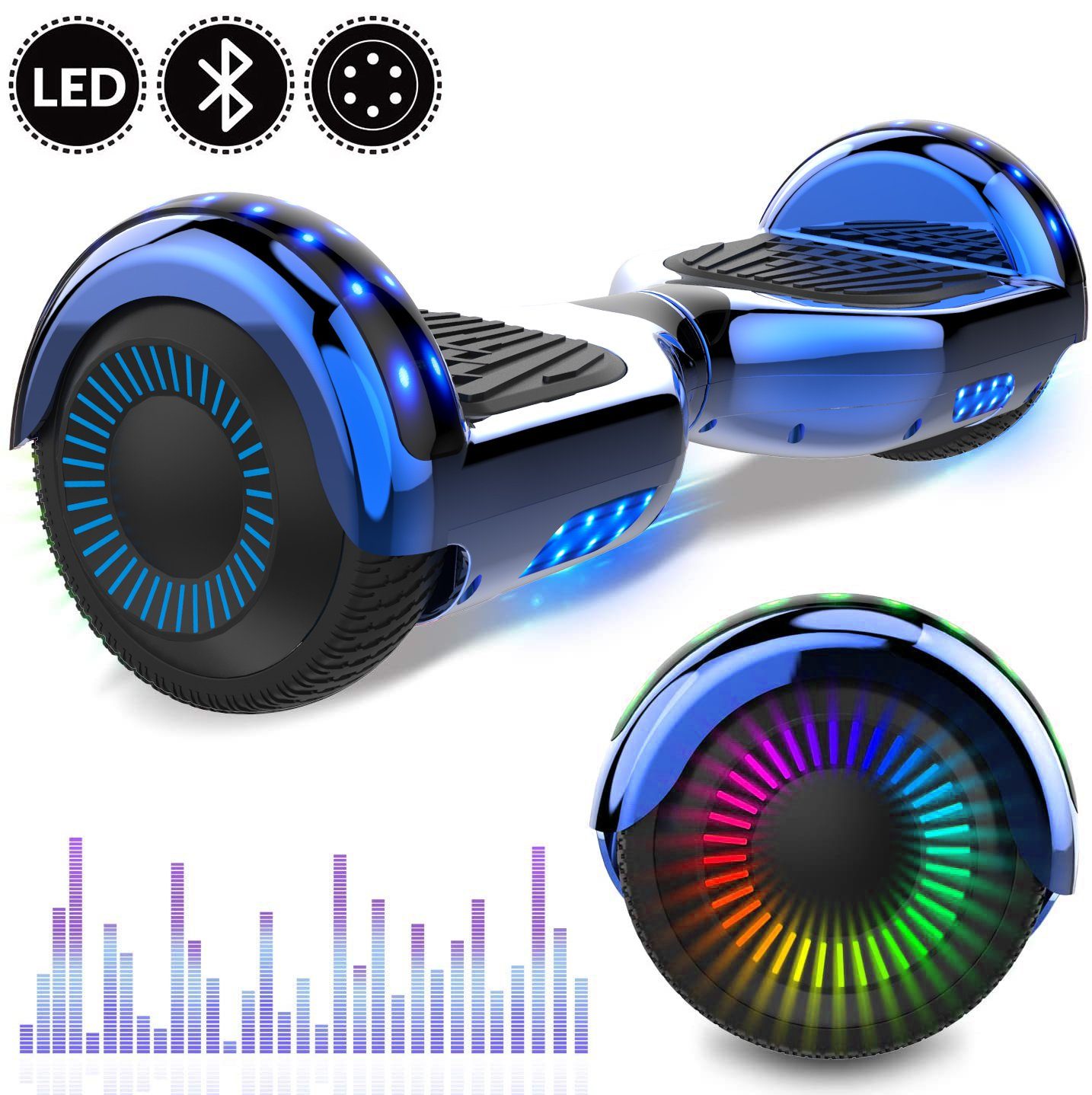 HITWAY Balance Scooter 6,5-Zoll-Hoverboards mit Bluetooth-Lautsprecher, LED-Lichter, 15,00 km/h, geeignet für Kinder und Erwachsene, Geschenke für Kinder