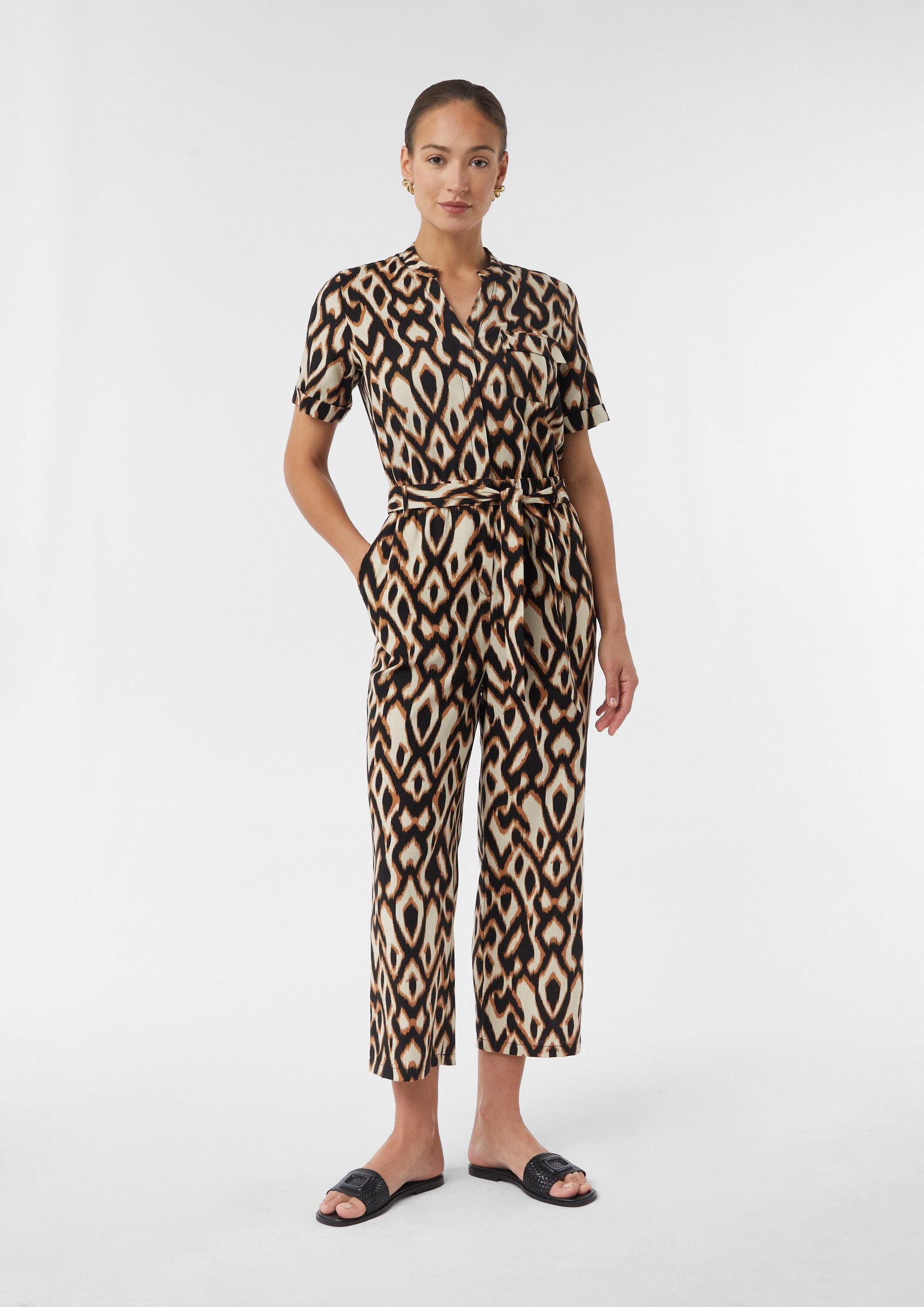 comma Jumpsuit Overall Kurzärmeliger Jumpsuit aus Leinenmix mit All-over-Pr günstig online kaufen
