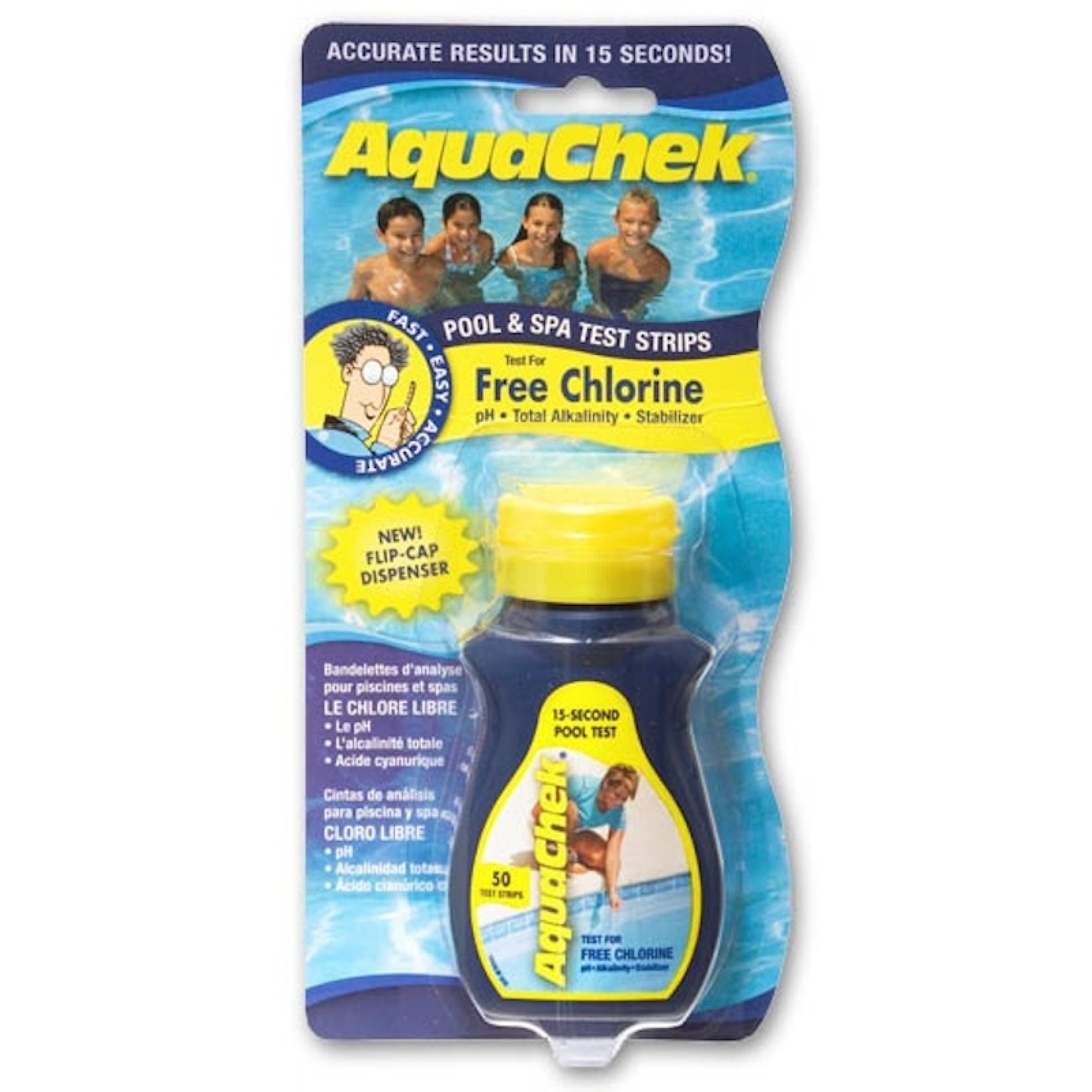 AquaChek Pooltester AquaChek Teststreifen 4 in 1 Gelb für Chlor, pH, Gesamtalkalität