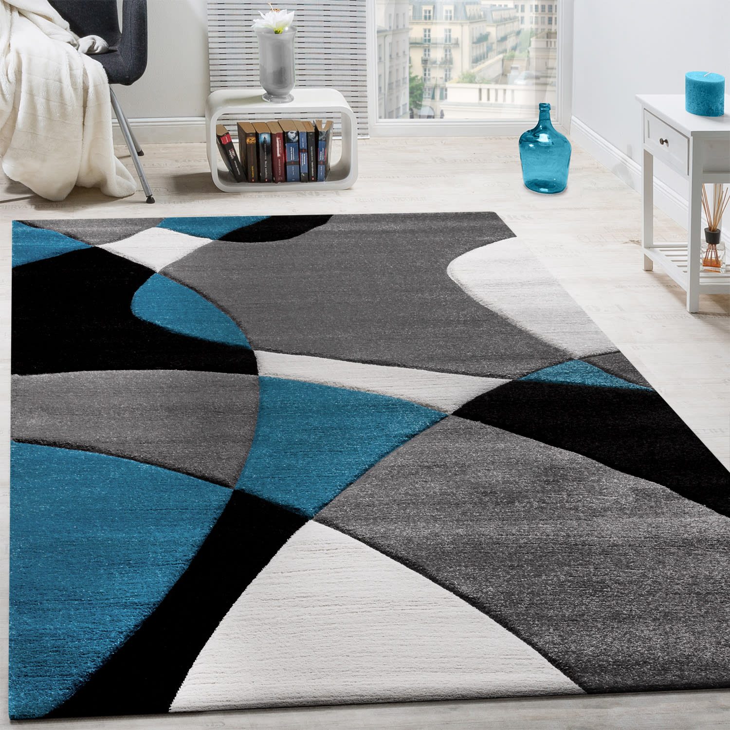 KADIMA DESIGN Teppich Abstrakt Wohnzimmer schmutzabweisend Teppich Kurzflor, Rechteckig, Höhe: 16 mm, Florhöhe: 12 mm, 100% Polypropylen, Rechteckig, 160x230cm, Türkis