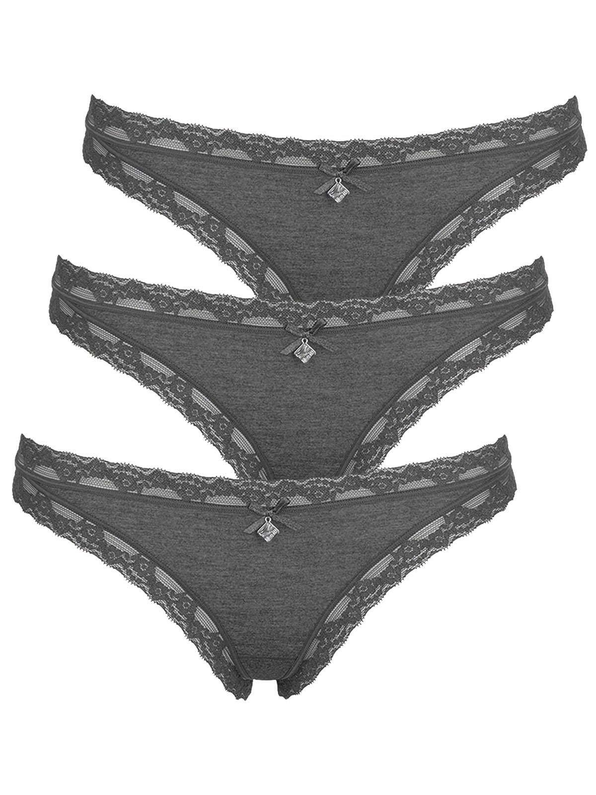 like it! String Zwickel Pack 3-St) (Packung, 3er grey Kim dark Damen String