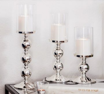 EDZARD Kerzenständer Bamboo, Kerzenleuchter für Stumpenkerzen, Kerzenhalter mit Glas-Aufsatz und Silber-Optik, versilbert und anlaufgeschützt, Höhe 44 cm