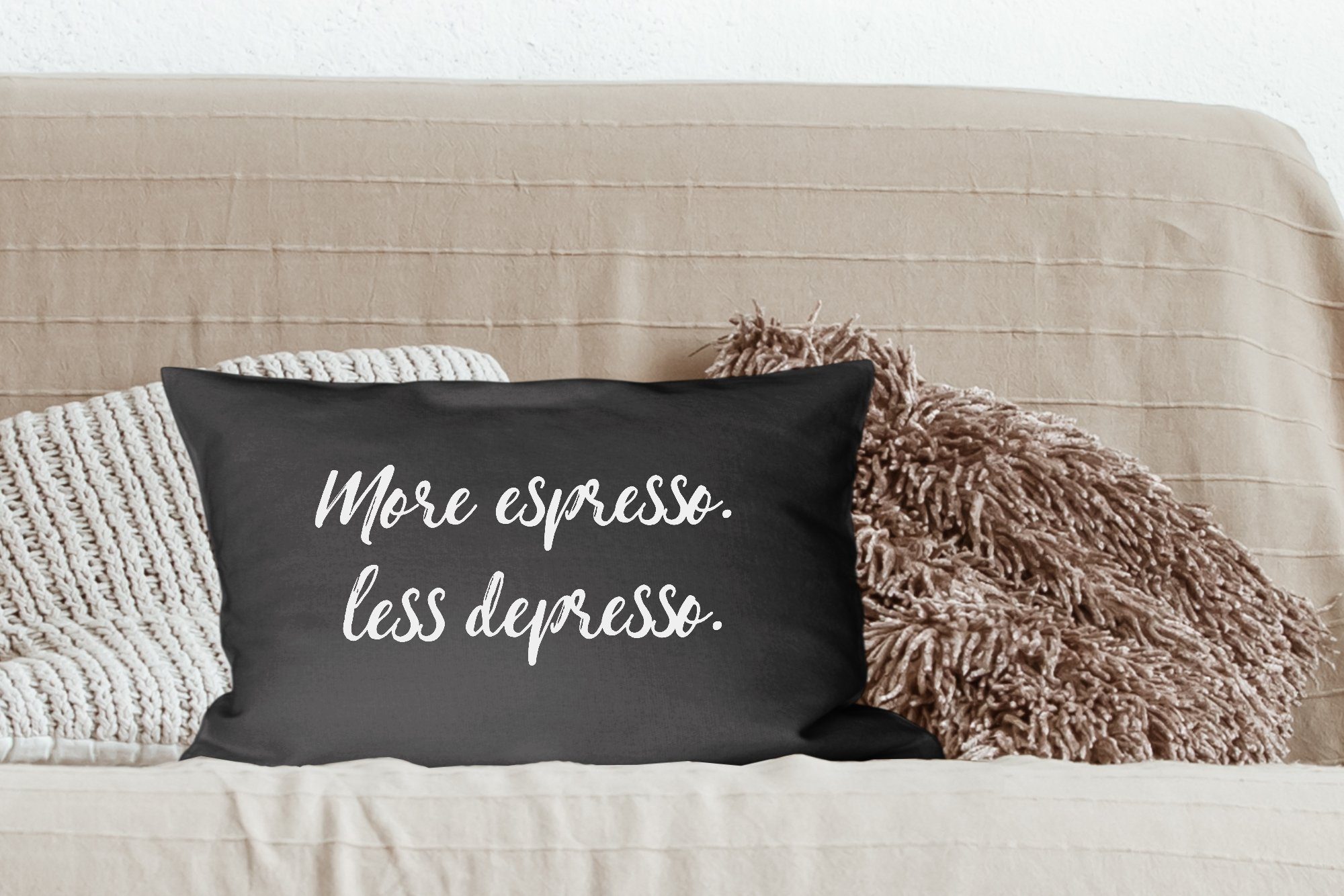 Mehr Dekokissen MuchoWow Schlafzimmer Kaffee -, Zitate Espresso Dekokissen Sprichwörter weniger Depresso Wohzimmer - - - Zierkissen, mit Füllung, Dekoration,