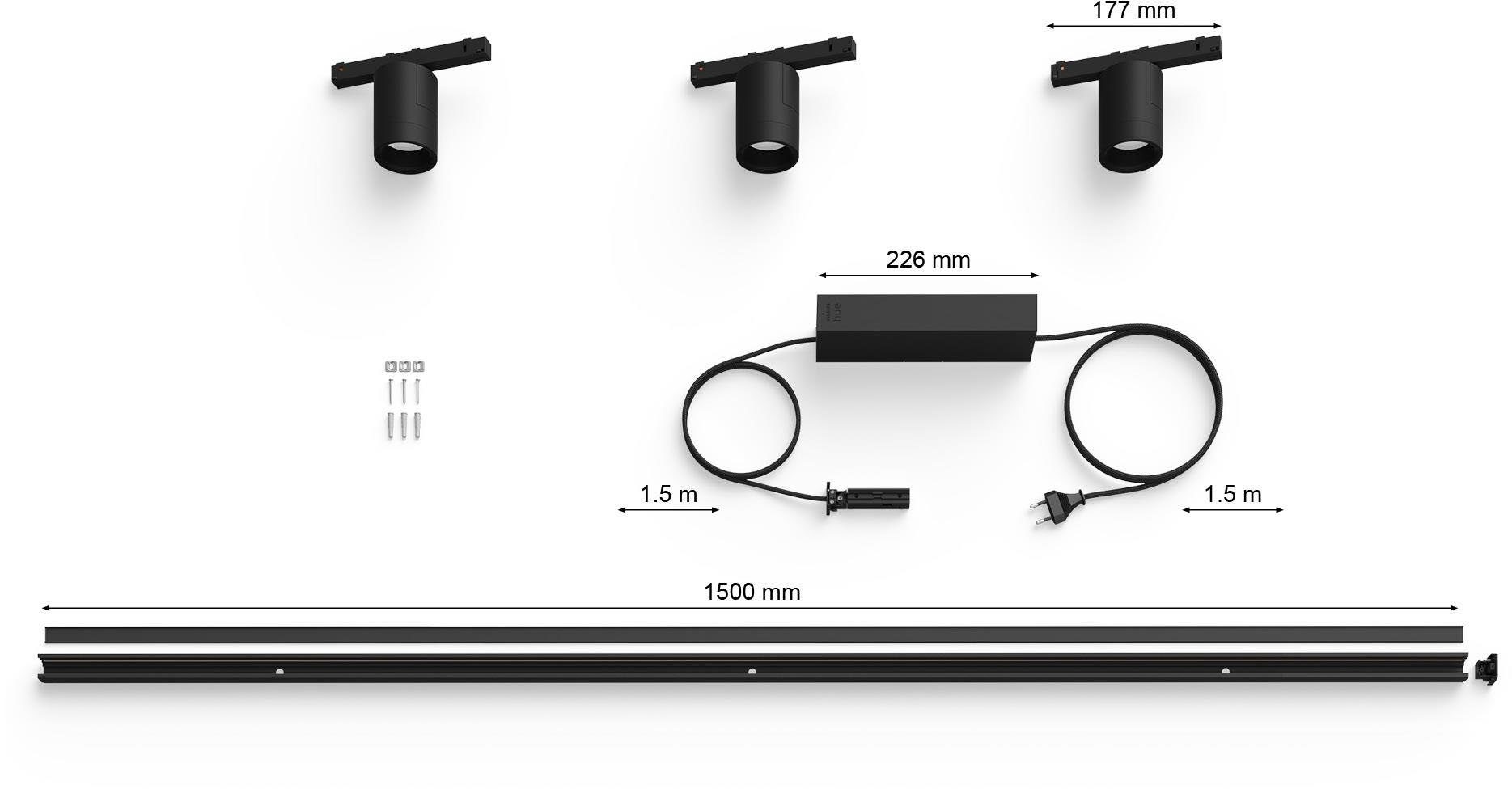 fest Farbwechsler, Schienensystem Perifo, Wandleuchte integriert, Hue LED Dimmer, LED Philips