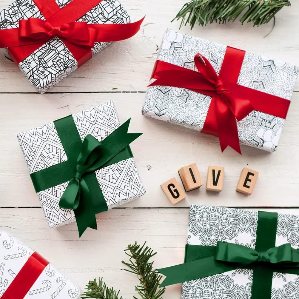 Satinband Geschenkverpackung, (2St) Geschenkband Schleifenband Weihnachten Geschenkpapier FELIXLEO