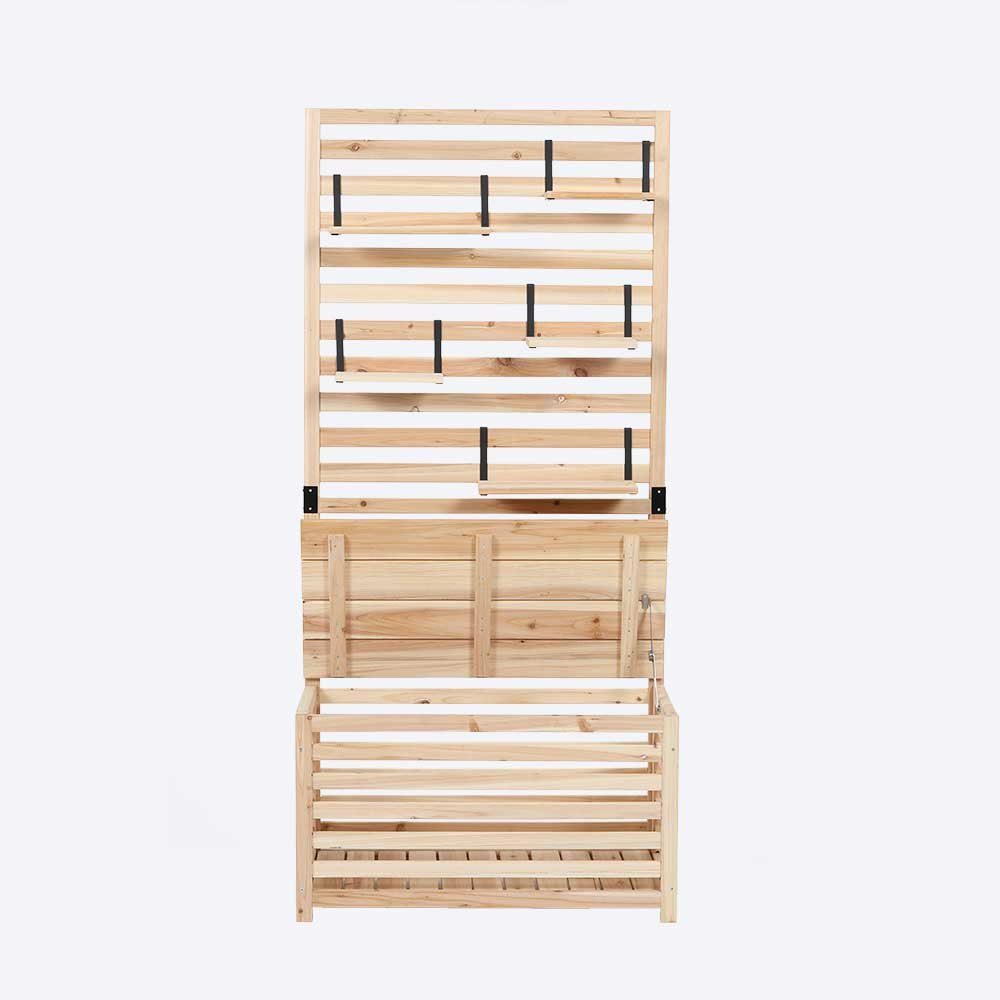 HOME DELUXE Balkonsichtschutz Sichtschutz-Bank ORELIA - 80 x 40 x 171 cm inkl. 5 Hängeregale, Holzbank, Sichtschutztruhe – Bild 2 von 3
