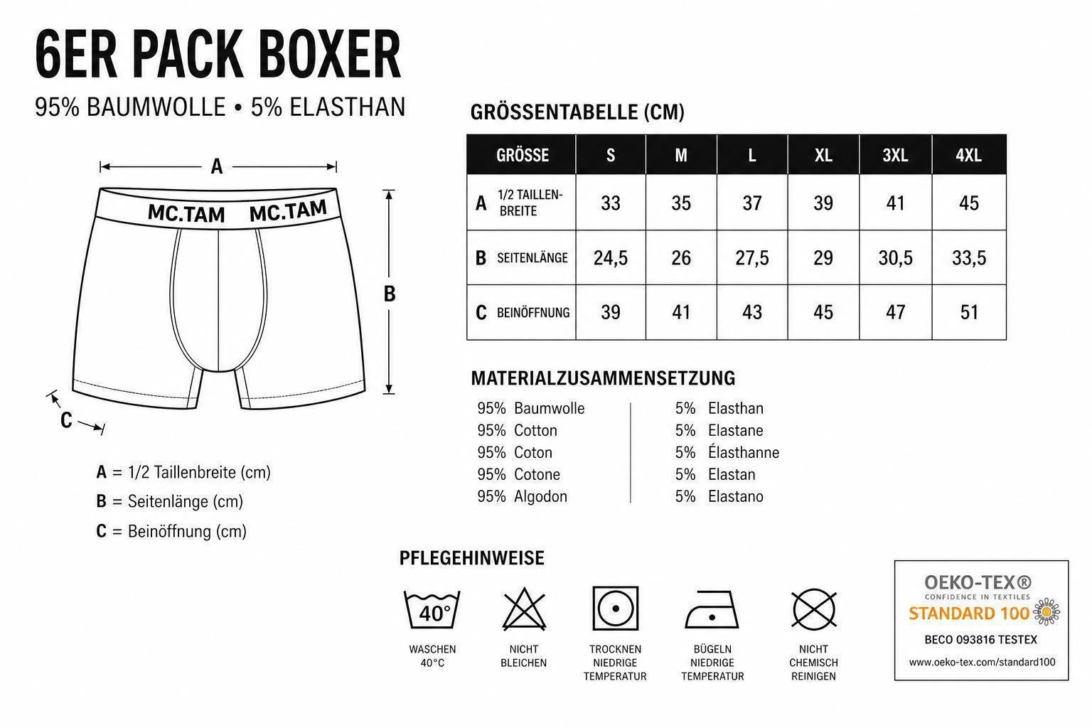 EloModa Boxershorts Boxershorts Herren 6er Pack Baumwolle Stretch – ohne Innenetikett – (6-St) ohne Innenetikett – bequemer Komfortbund – atmungsaktiv – Bild 4 von 4