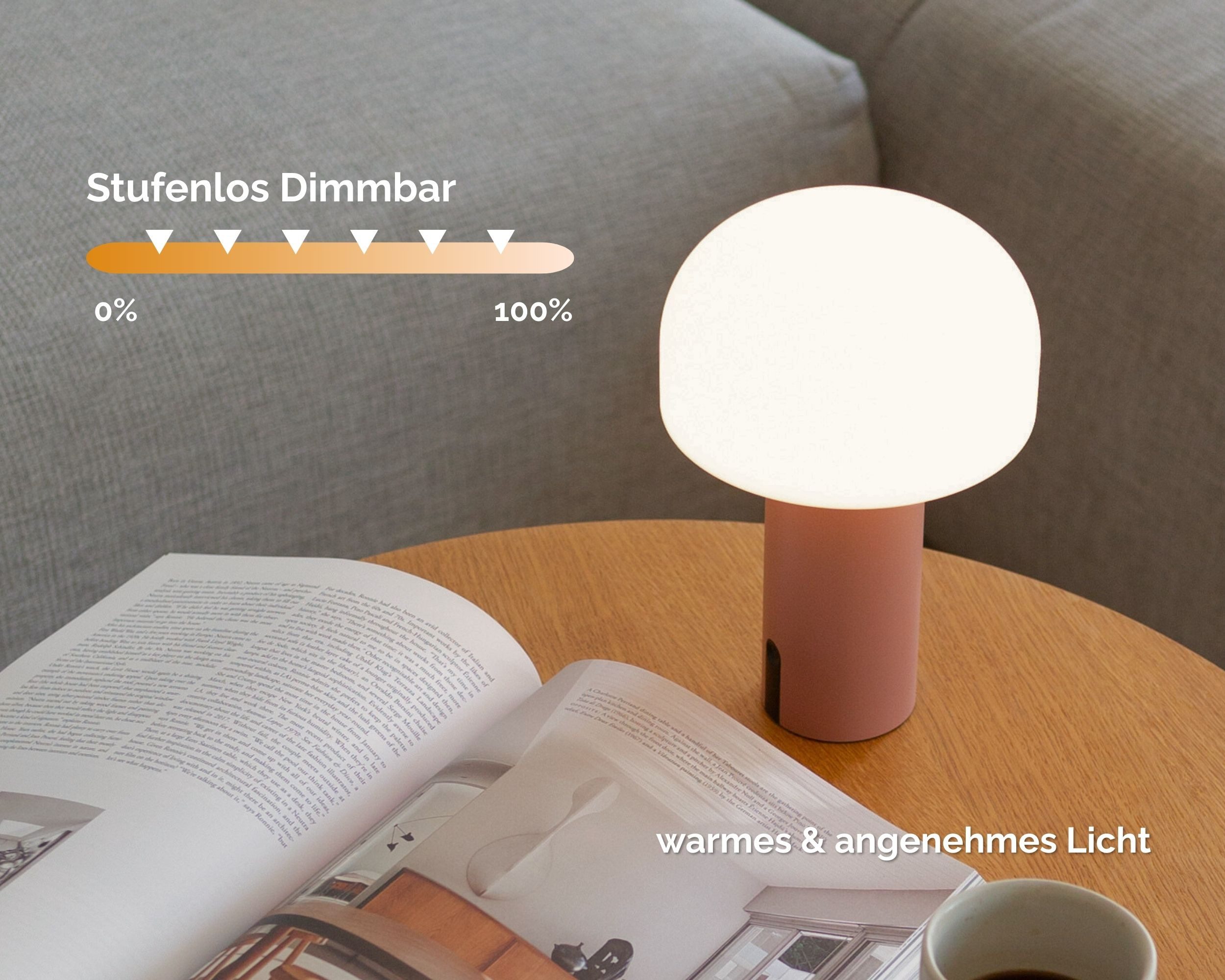 LUUK Studio LED Tischleuchte, LED fest integriert, warmweiß (2700 Kelvin), wiederaufladbarer Akku, für drinnen & draußen, modernes Design