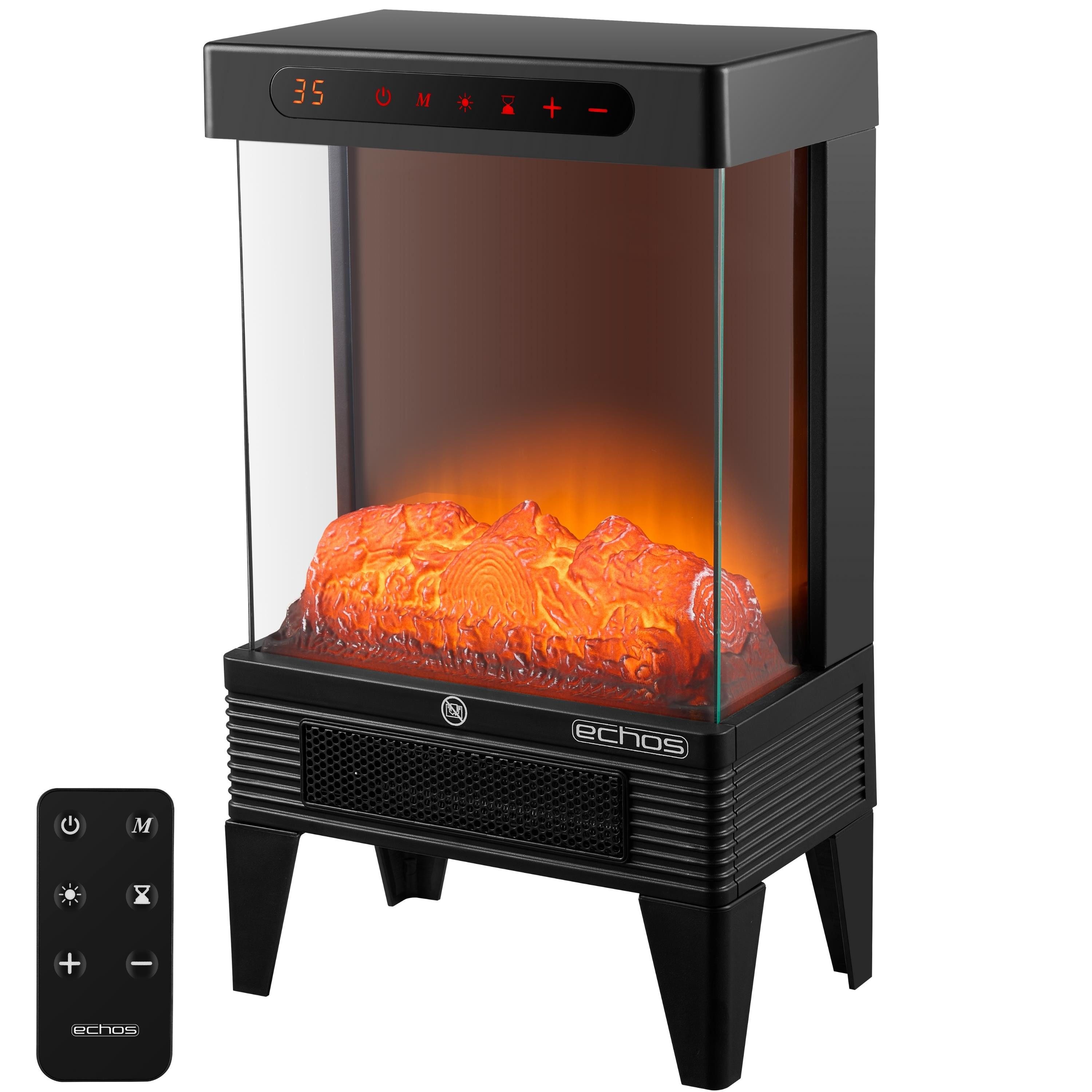 echos Heizlüfter Eco-3511, 1500 W, Realistische Kaminillusion, 2 Heizstufen, Touch Bedienfeld, Timer