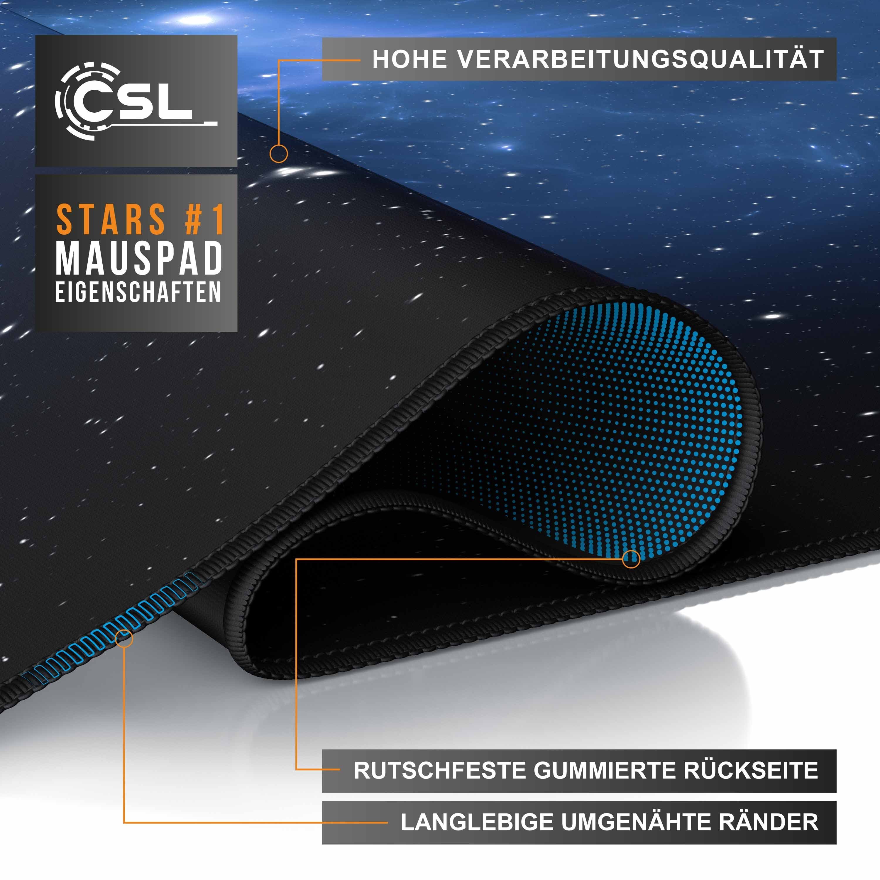 CSL Gaming Mauspad XXL Speed Mousepad 900 x 400 x 3 mm, große Tischunterlage, rutschfest, abwaschbar, Geschwindigkeit & Präzision, Stars Design