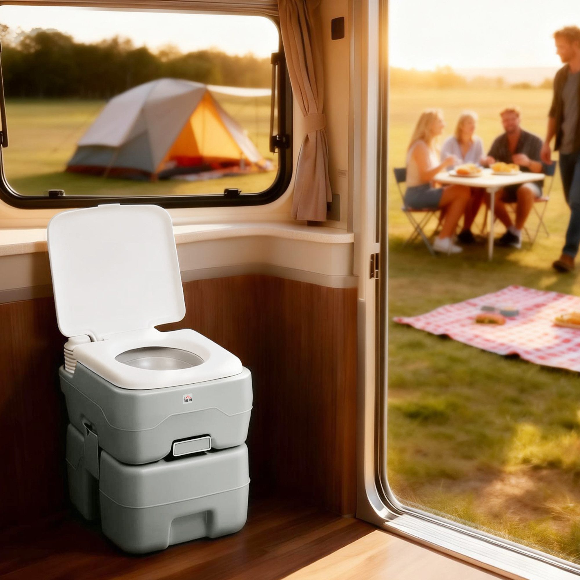 HOMCOM Campingtoilette Campingtoilette Reisetoilette max. Tragkraft bis 147 kg 20L, (Reisetoilette, 1-St., Trockentrenntoilette), für Camping, Wandern, Reisen, Angeln Grau