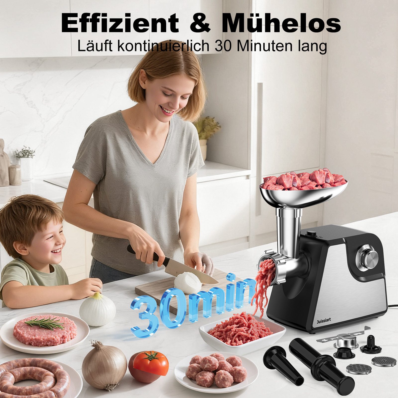 juissiart Fleischwolf Juissiart MG4150R Fleischwolf, 300W, 1.2kg/min, 420 Edelstahl, 300 W