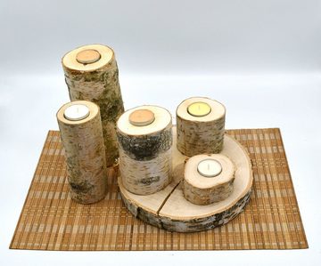 MyBer® Teelichthalter Kerzen Set Teelicht Halter Kerzen Ständer Leuchterset 5 Stück inkl. Untersetzer Holz Braun PM_LS435K1-H