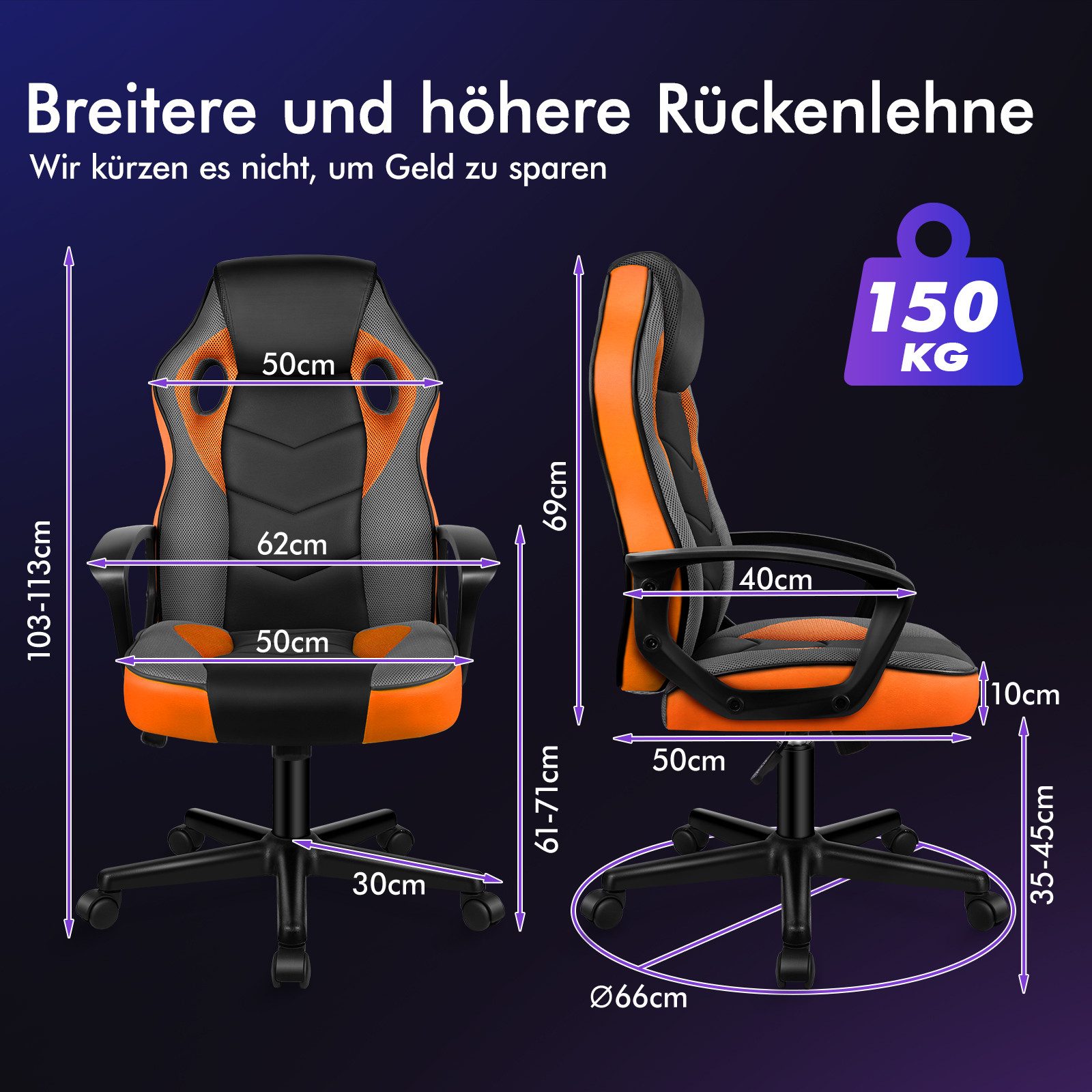 ALFORDSON Bürostuhl Racing Schreibtischstuhl, Drehbarer PC-Gaming-Stuhl (1 St), Ergonomischer, höhenverstellbarer und gepolsterter Polsterstuhl