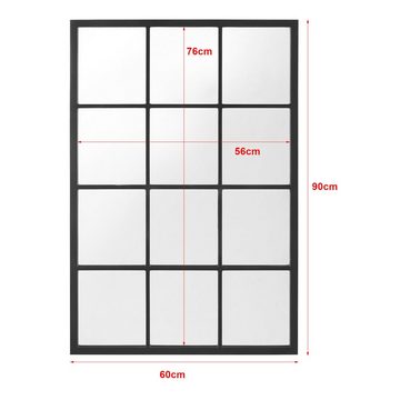 en.casa Wandspiegel, »Cupello« 90x60cm Rahmen Schwarz matt, Fensteroptik