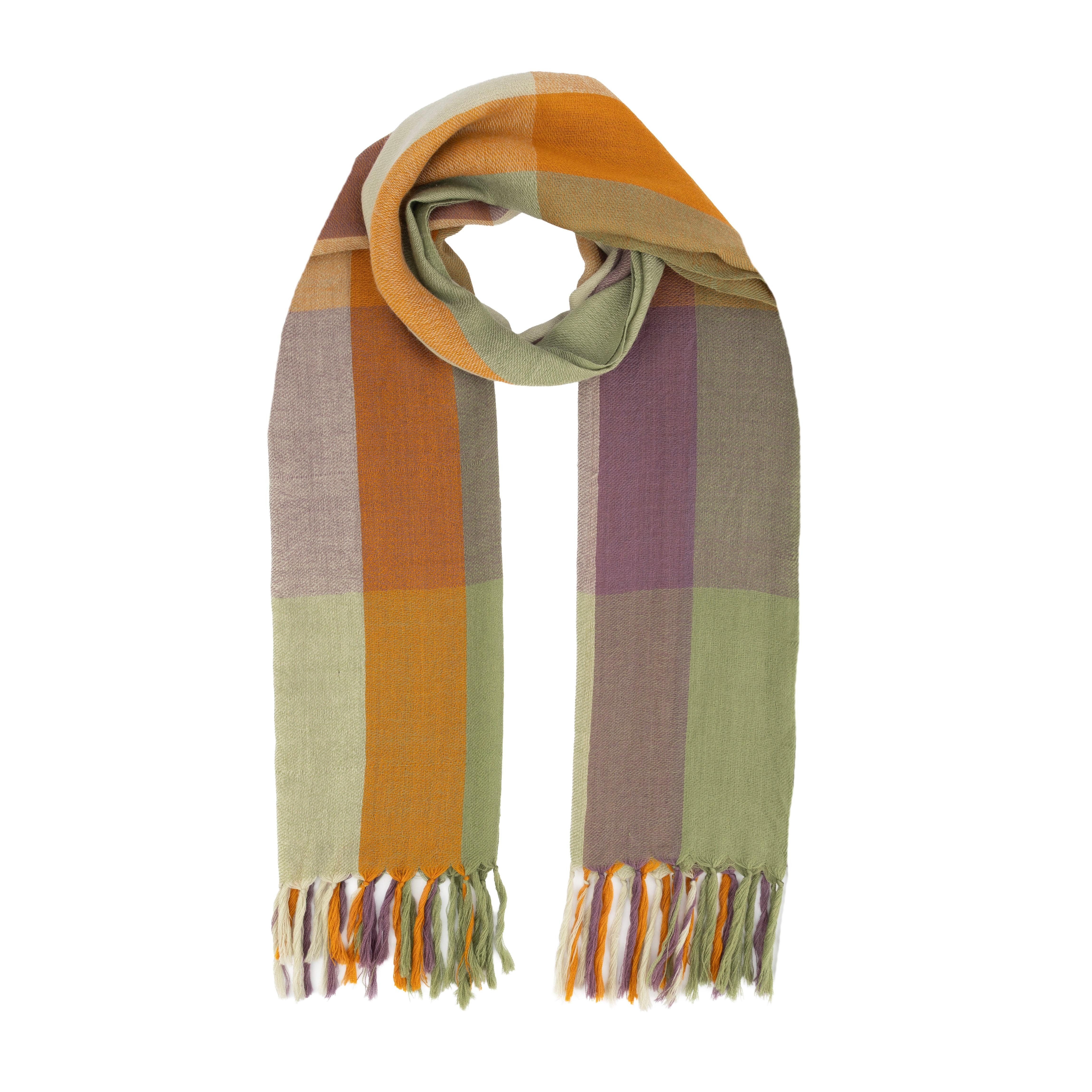 El Puente Schal Schal aus Merino-Wolle in Orange-Grün-Lila, Handmade, Handmade