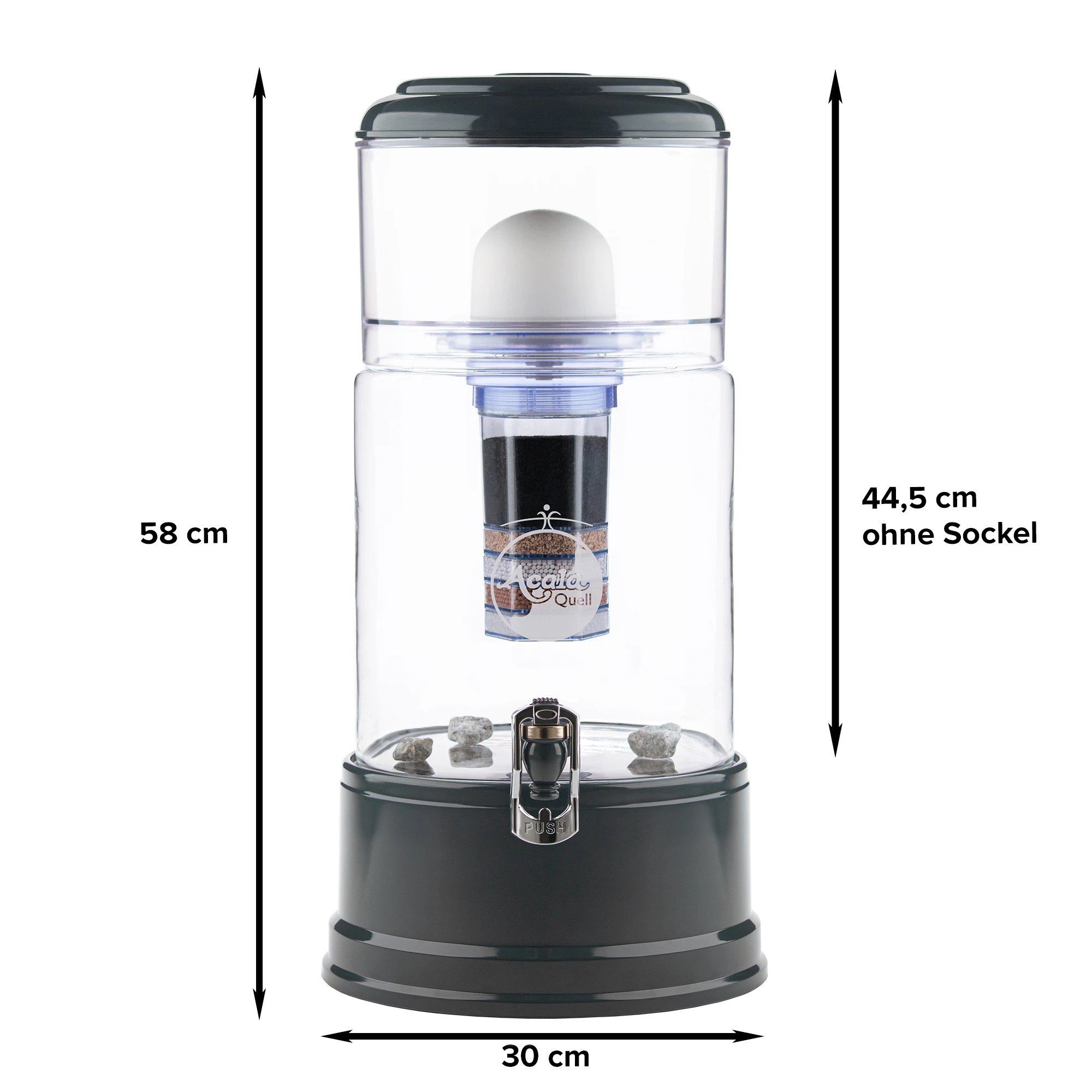 AcalaQuell Wasserfilter Standfilter Grande - mit handgefertigtem Glasbehälter (10 Liter), ideal für 3-6 Personen