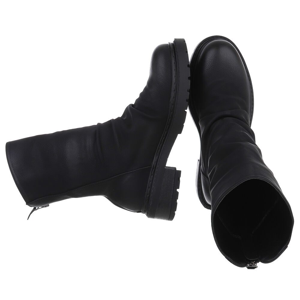 Ital-Design Modischer Stiefel mit gerafftem Design für Alltag Westernstiefelette (90458176) Blockabsatz Stiefeletten in Schwarz