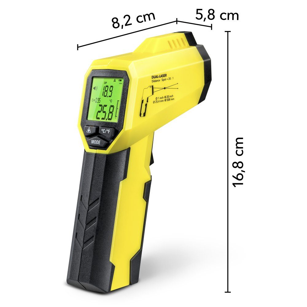 TROTEC Raumthermometer Pyrometer-Taupunktscanner BP25, Infrarot, Dual-Laserpointer, Taupunkt-Alarmanzeige, Autoabschaltung