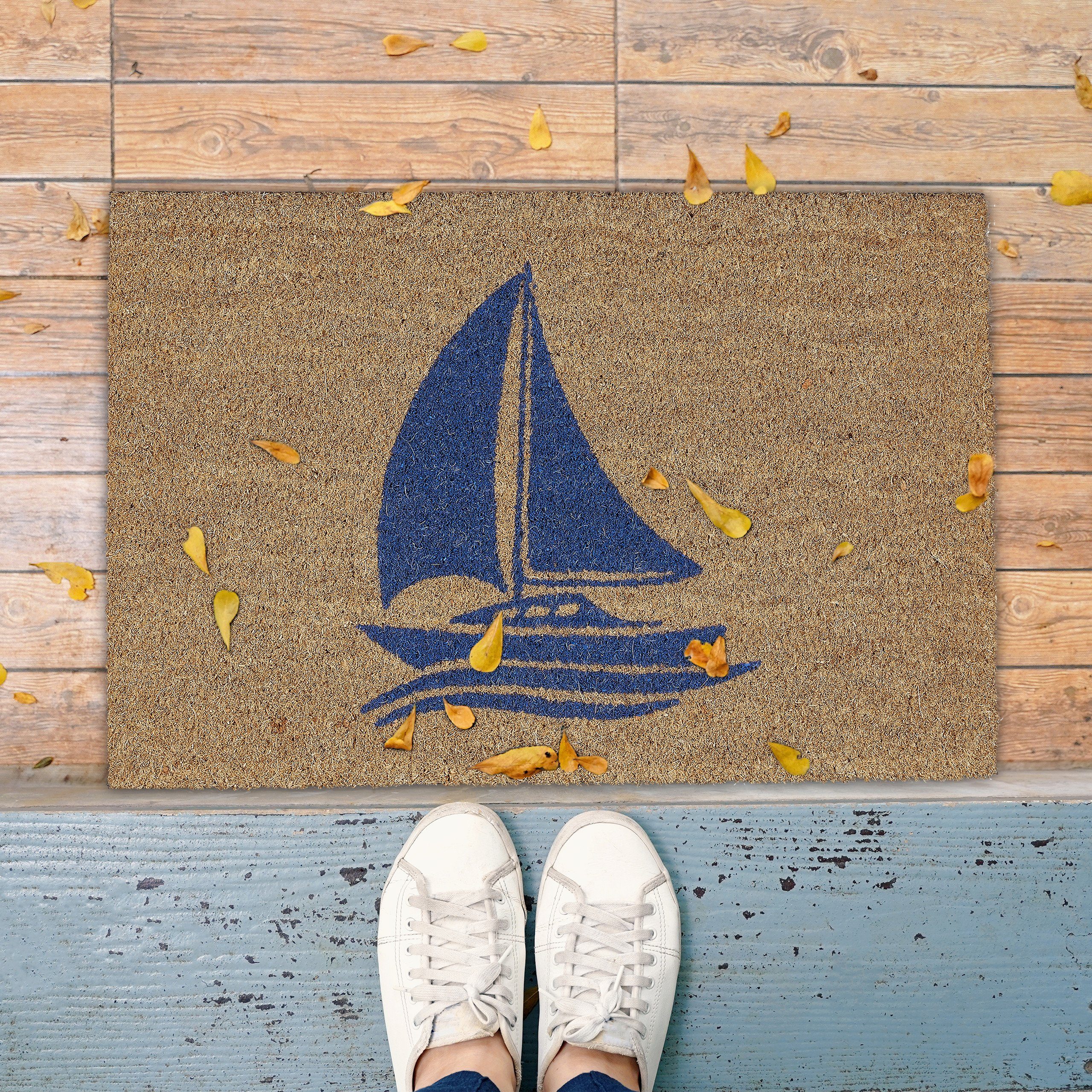 relaxdays Fußmatte mit Segelschiff natur, Höhe: günstig online kaufen
