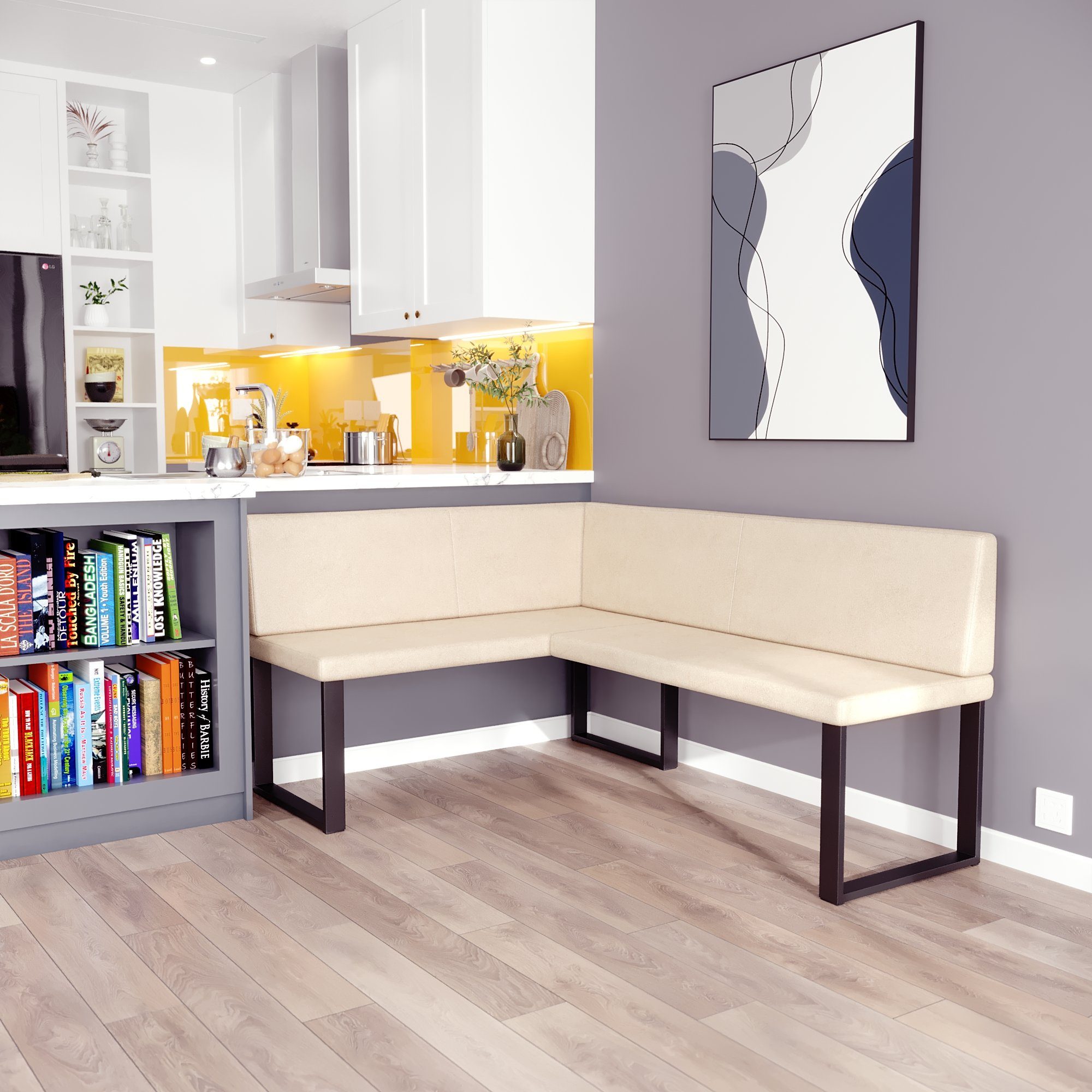 sofa4you Eckbank ALINA Metall, perfekt für Küche, Esszimmer, Wohnzimmer. Zwei Größen 128x168/142x196 beige