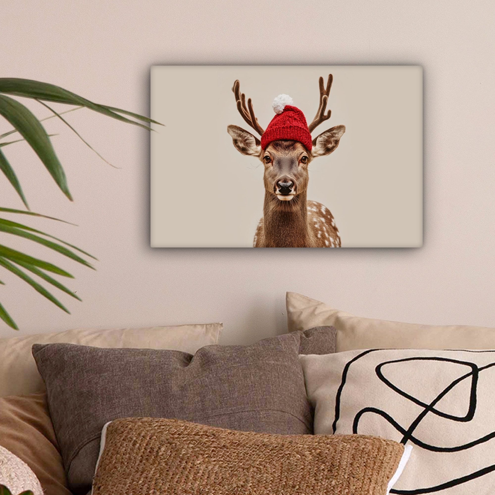 OneMillionCanvasses® Leinwandbild Hirsch - Weihnachten - günstig online kaufen