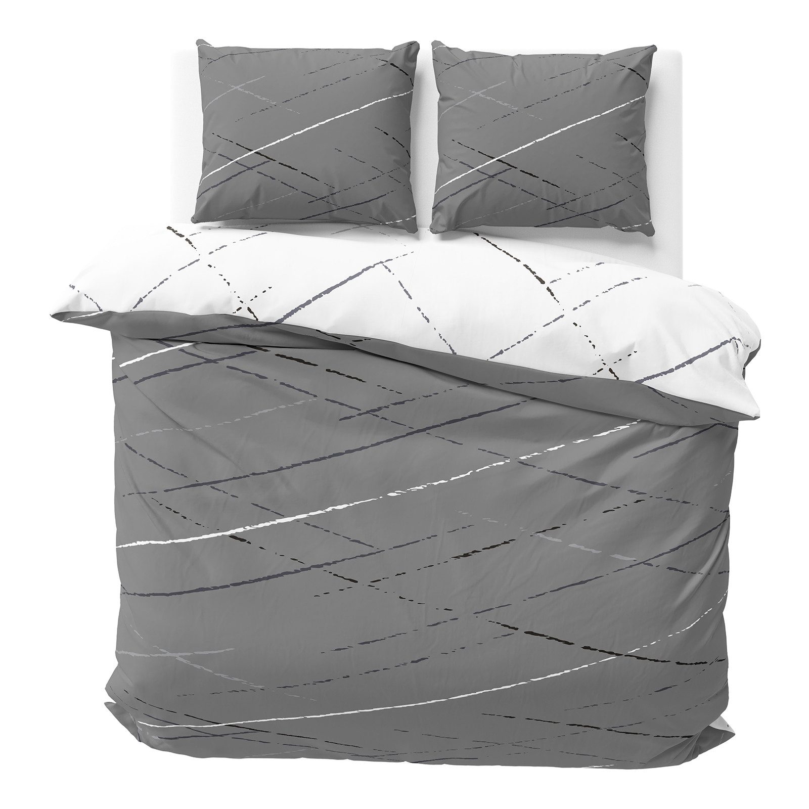 Visaggio Bettwäsche Hochwertige Polycotton Bettbezug in 6 Größen, Renforcé, 3 teilig, schlichtes Streifen Design mit Wendeseite, Beige, Grau und Grün