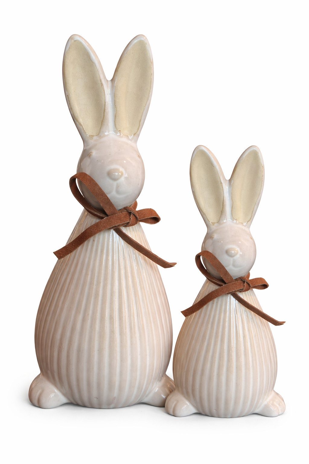 finehomegarden Osterhase Keramik Hase 2er Set Dekofigur Ø6cm H13,5cm + Ø7cm H17cm Ostern (Set, 2 St., 2er Set), creme/weiß Osterdeko Frühjahrsdekoration Wohnaccessoire