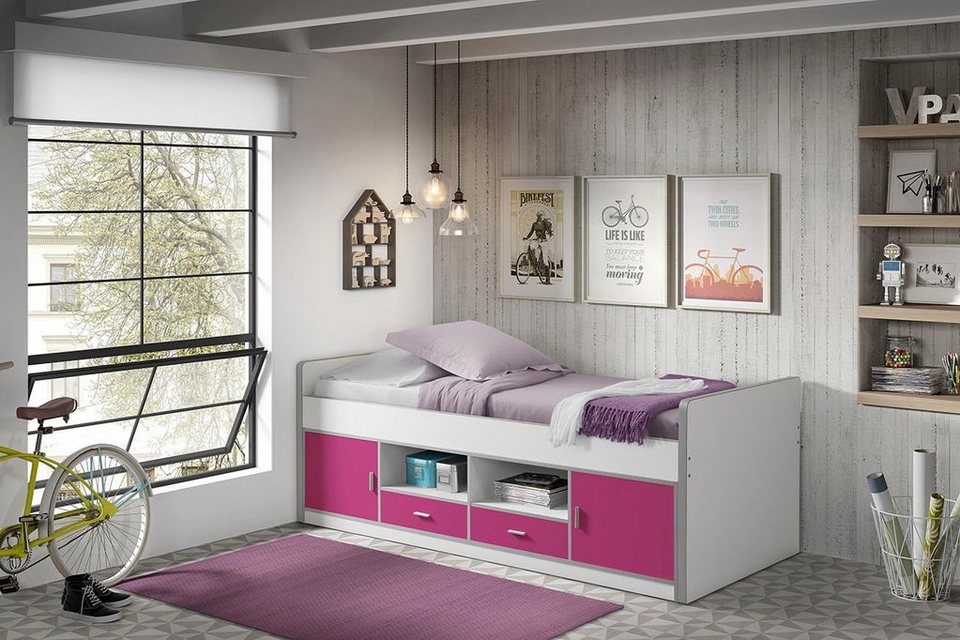 Vipack Einzelbett Bonny, mit Komfort Liegehöhe, Stauraum unter dem Bett,  Liegefläche 90x200 cm