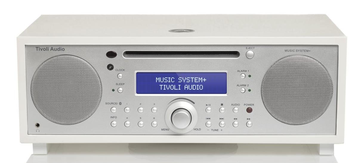 Tivoli Audio Music System+ weiß matt/silber Stereoanlage (Digitalradio (DAB),FM-Tuner, AM-Tuner, CD,Bluetooth,Fernbedienung,dimmbares Display mit Uhrzeit, Weckfunktion,2 Weckzeiten, AUX-IN, Holzgehäuse, integrierter Subwoofer) | Stereoanlagen