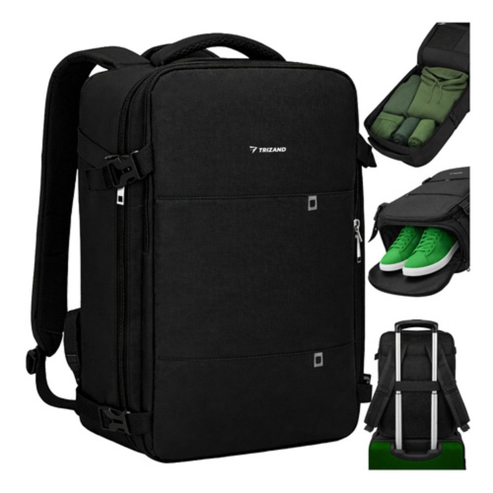 Trizand Wanderrucksack Reiserucksack Handgepäck (Spar-Set, 1-tlg., 180°-Öffnung), Perfekte Struktur dank 12 Fächern