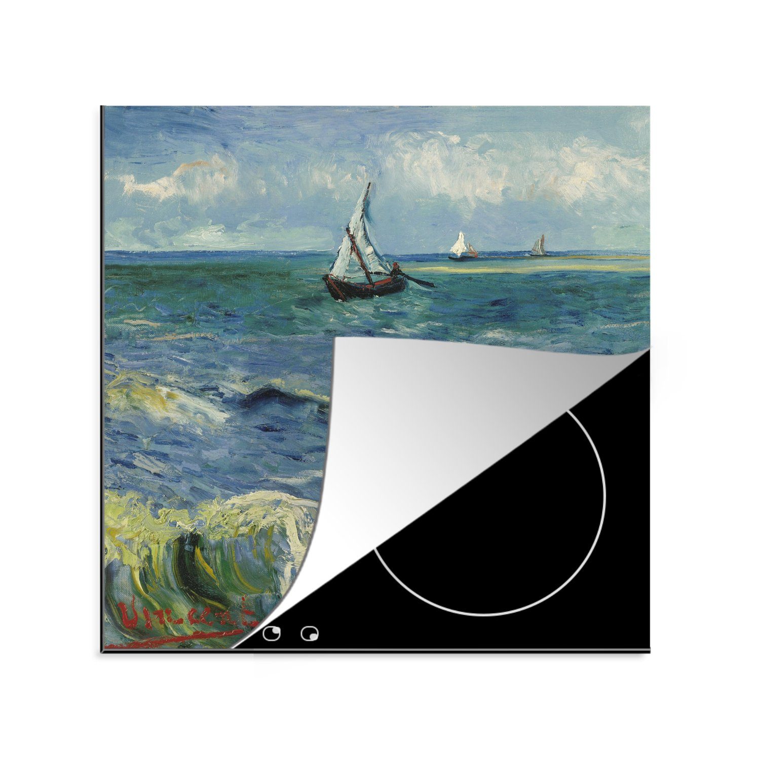 Vinyl, Les-Saintes-Maries-de-la-Mer küche tlg), Meereslandschaft Herdblende-/Abdeckplatte - für bei von, MuchoWow Arbeitsplatte (1 Ceranfeldabdeckung, 78x78 cm, Gemälde