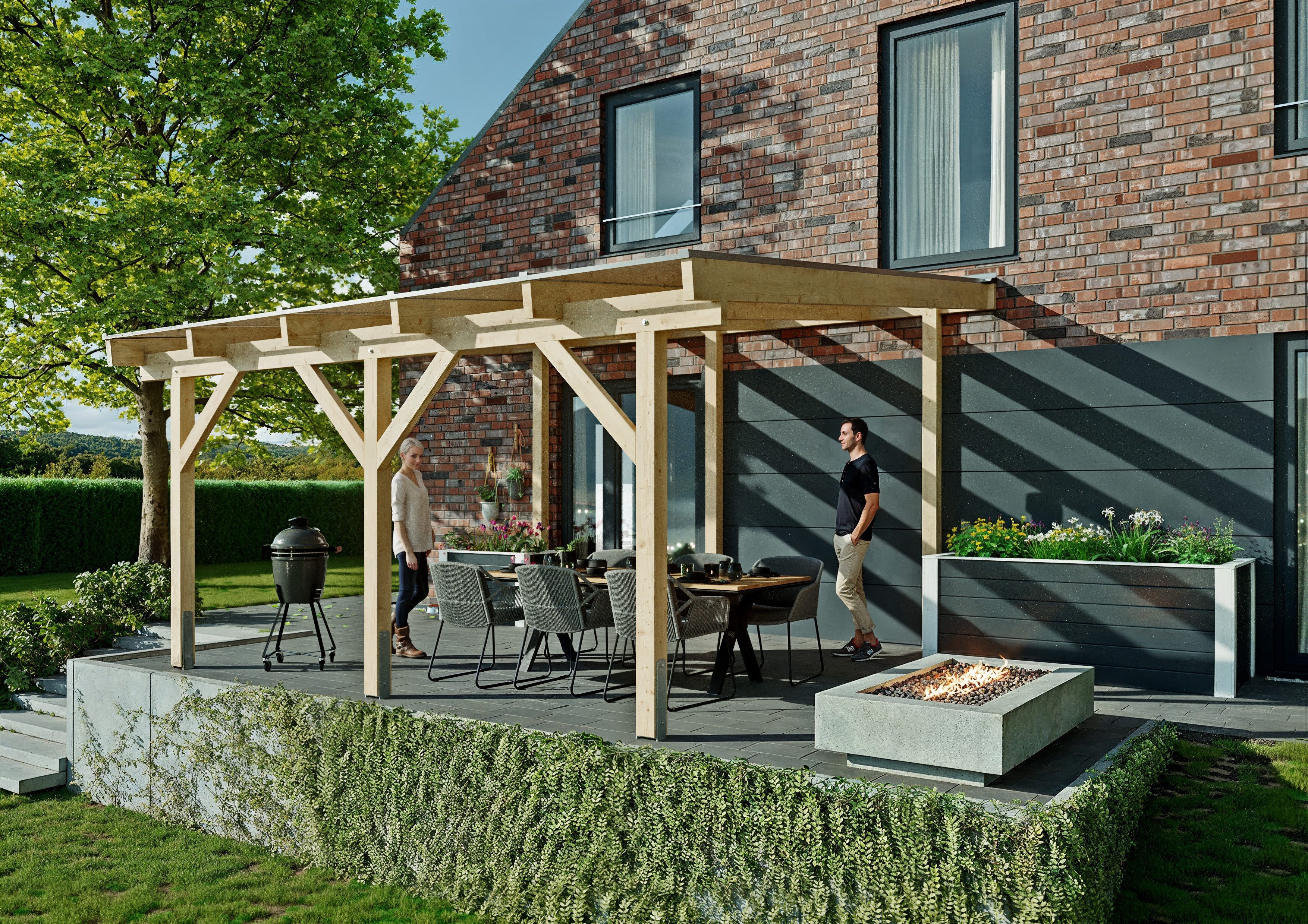 KONIFERA Terrassendach Fulu, BxT: 510x450 cm, Bedachung Hohlkammerplatten, Bausatz aus naturbel. Leimholz mit lichtdurchl. Polycarbonat-Pultdach