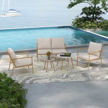 Outsunny Sitzgruppe Gartenmöbel-Set mit 2 Sesseln, Couchtisch-Set, 1 Zweisitzer, (Sitzgarnitur, 5-tlg., Gartengarnitur), für Balkon, Terrasse, Creme