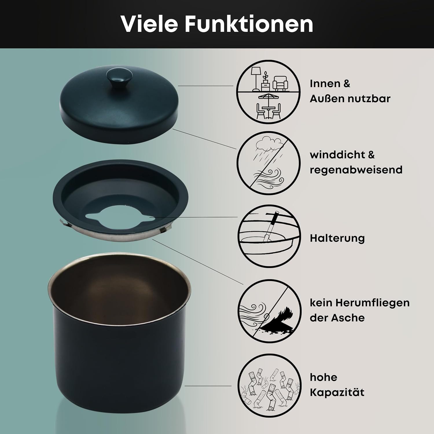COFI 1453 Aschenbecher Aschenbecher mit Deckel für draussen & drinnen