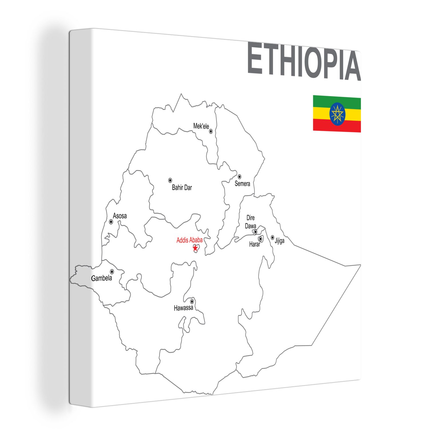 OneMillionCanvasses® Leinwandbild Illustration der Karte von Äthiopien, (1 St), Leinwand Bilder für Wohnzimmer Schlafzimmer