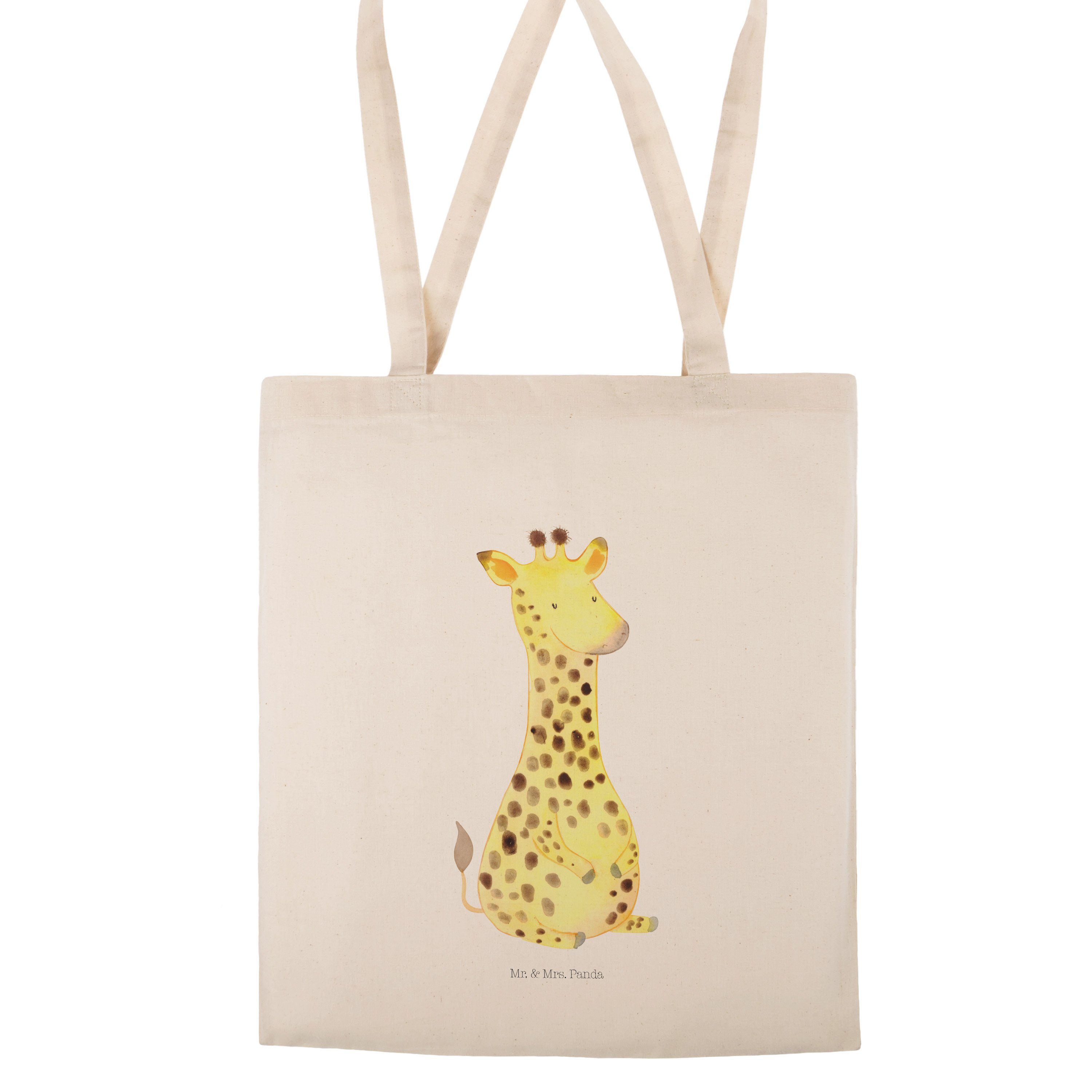 Mr. & Mrs. Panda Jutebeutel, Zufrieden - Giraffe Geschenk, - Transparent Ei Tragetasche Wildtiere, (1-tlg)