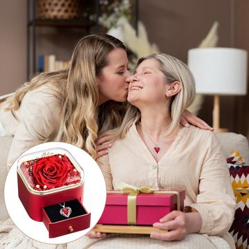 BlingBin Geschenkbox Echte Ewige Rose mit Halskette Schmuck Geschenkbox (1er Set, 1 St., Ewige Rose Mit Schmuck), Konservierte Blumen Rosen Box Romantisch Geschenk für Frauen